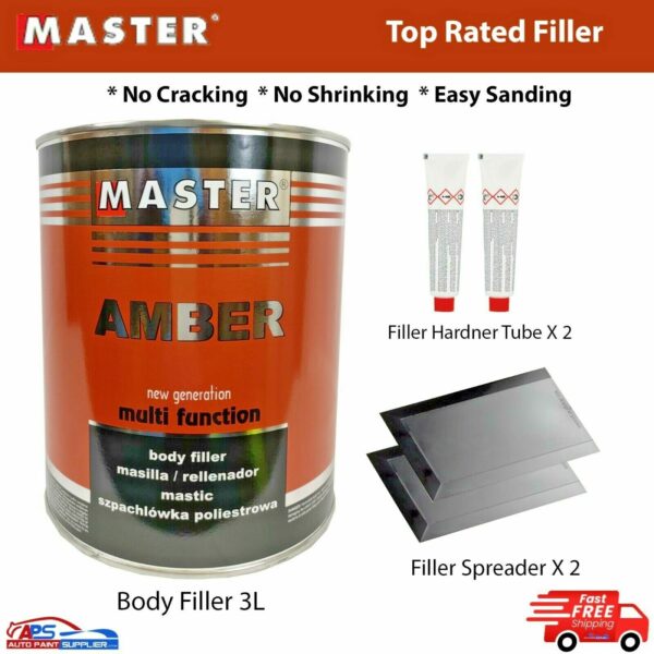 Master Amber Polyester Body Filler 3 Litre - Includes Hardener & Spreader Model Body Filler