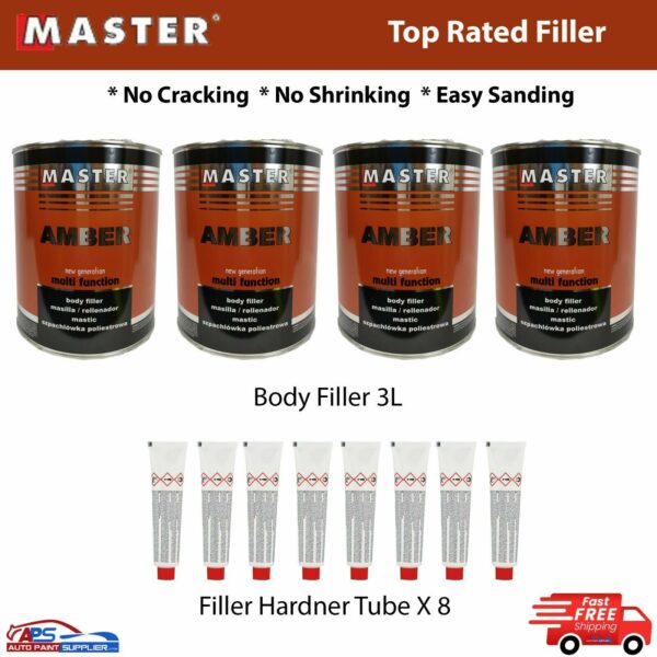 4 x MASTER EASY BODY FILLER MULTI FUNCTIONAL BODY FILLER BIG SMOOTH EASY SAND 3L Model Deal5