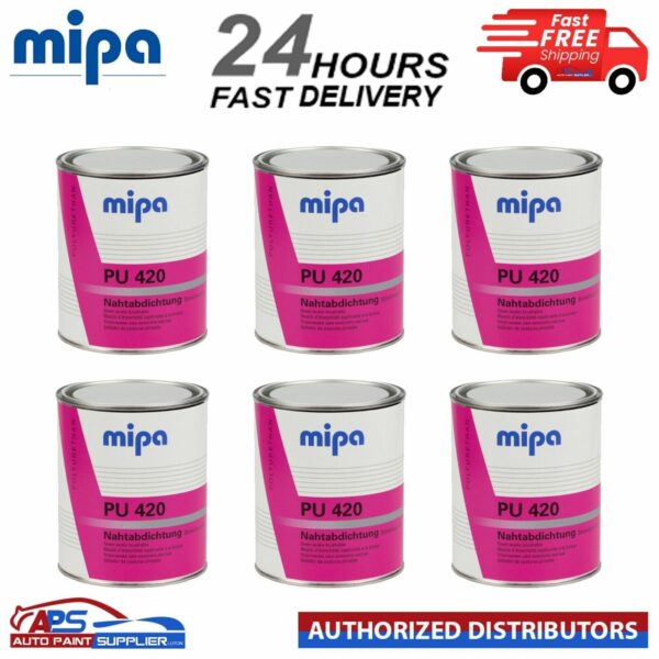 6x MIPA PU 420 Seam Sealer 1KG Tin Grey Brushable Polyurethane Adhesive Sealant Model: 266410000