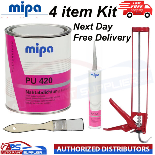 MIPA PU420 1KG SEAM SEALER + PU 400 Grey 310ML+ CAULK GUN WITH BRUSH 4 ITEM KIT Model: 266410000