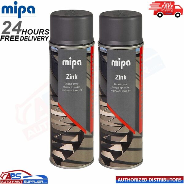 2x MIPA ZINC Spray Grey Corrosion Protection Primer Car Paint Aerosol 400ml Model: 213460000A