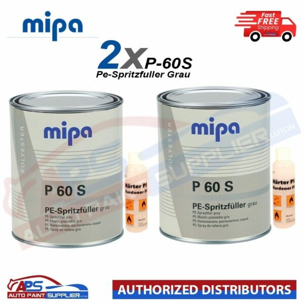 2X MIPA P60 S 2K Polyester Spray Filler + Hardener Primer Surface 1L kit Model: 287010000