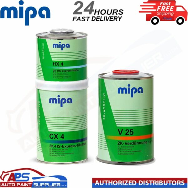 MIPA KLARLACK CX4 CLEARCOAT LACQUER + HX4 HARDENER + V 25 THINNER 2.5 LITRE KIT Model: CX4+HX4+V25