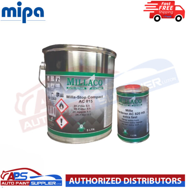 MILLACO BY MIPA 2k 5:1 HIGH BUILD HS FILLER PRIMER EXTRA FAST 6L KIT (WHITE) Model AC 815+AC 820-6LWHITE