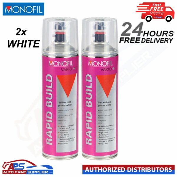 2x MONOFIL VARIO+ RAPID BUILD SELF ETCHING PRIMER WHITE Aerosol 500ml Model: 913990023M