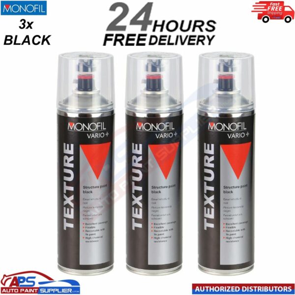 3x MONOFIL VARIO+ TEXTURE COATING BLACK BUMPER PAINT Aerosol 500ml Model: 912990070M