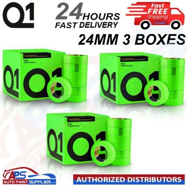Q1 GREEN MASKING TAPE HIGH PERFORMACE - Box of 3" 24mm x 50m - FAST DELIVERY Model: HPG3X24