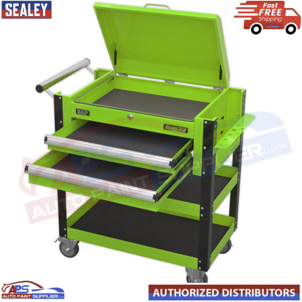 Sealey AP760MHV Green Heavy Duty Mobile Tool & Parts Portable Trolley 2 Drawers Model AP760MHV