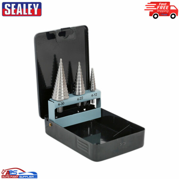 AK4746 Sealey HSS 4341 Step Drill Bit Set 3pc Double Flute Model AK4746