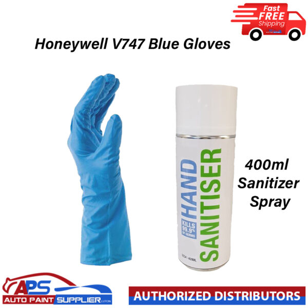 Honeywell V747 Blue DISPOSABLE GLOVES MULTINITRIL + 400ml Sanitizer Spray Model Multitril® V747