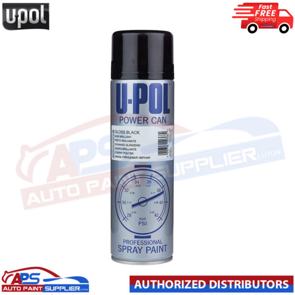 U-pol Power Can Gloss Black Aerosol Spray Paint Topcoat Fast Drying 500ml Model: ORO-UPOPCMBAL-TH