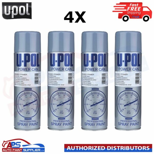 4x UPol Power Can Grey Primer Spray Aerosol Anti-Corrosive Metal 500ml Model PCPG/AL