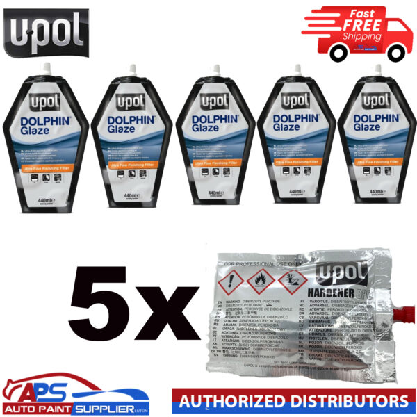 5X - U-POL DOLPHIN GLAZE 440ML FREE NEXT DAY DELIVERY + HARDENER TUBES Model BAGDOL/1