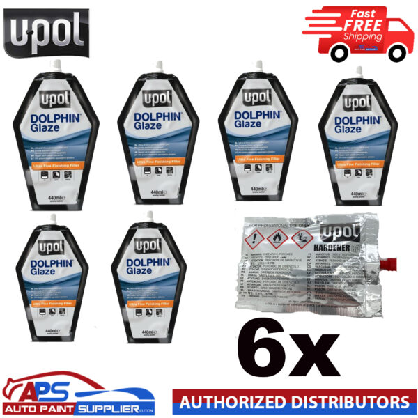 6X - U-POL DOLPHIN GLAZE Self Levelling Glazing Putty UPOL + HARDENER TUBES Model BAGDOL/1