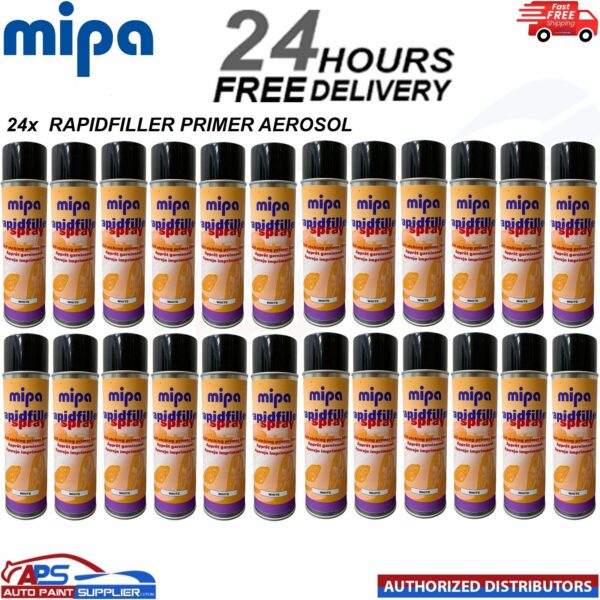 24x MIPA RAPIDFILLER PRIMER HIGH BUILD SELF ETCHING AEROSOL - 400ML Model: RAPIDWHITE