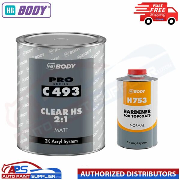 HB Body C 493 2:1 Matt Clear Lacquer 1L WITH H 753 NORMAL HARDENER LTR Model: HB493-KIT
