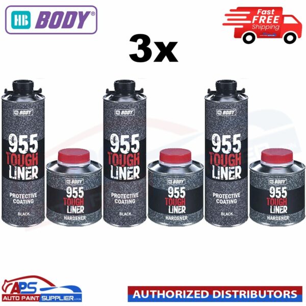 3X HB BODY 955 TOUGH BED LINER COATING 1 BOTTLE KIT - WITH HARDENER (BLACK) Model: 95.955.955.1