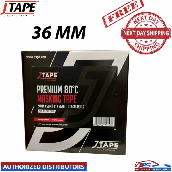 J Tape Premium Crepe Masking Tape Strong Adhesion Roll 36mm Box of 24 Model 1180.3650
