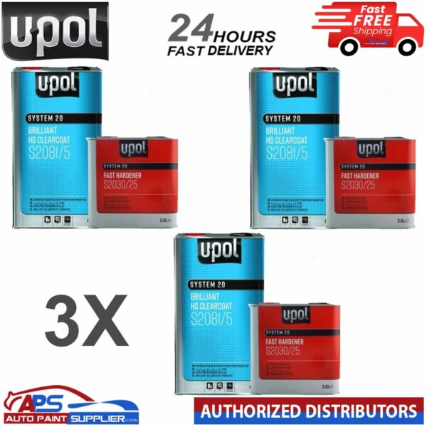 3X UPOL S2081 BRILLIANT HS CLEARCOAT WITH S2030 FAST HARDENER - FAST DELIVERY Model: S2081/S2030