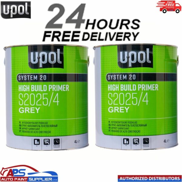 2x U-Pol 2K HS High Build Paint Primer 4:1 4 Litre GREY S2025 Upol Model: S2025/4