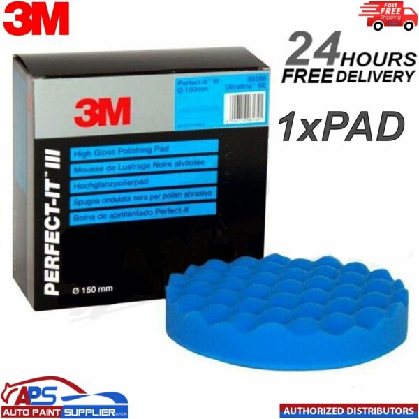 1x 3M Perfect-It III Compound Polishing Pad, 150mm Blue High Gloss 50388 1 Piece Model: 50388/1