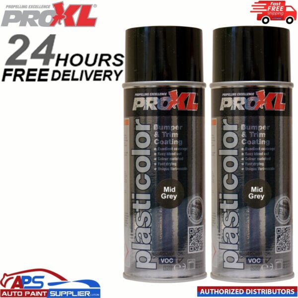 2x Pro XL Plasticolour 400ml Mid Grey PROXL Bumper Spray Paint Model: ul5mg
