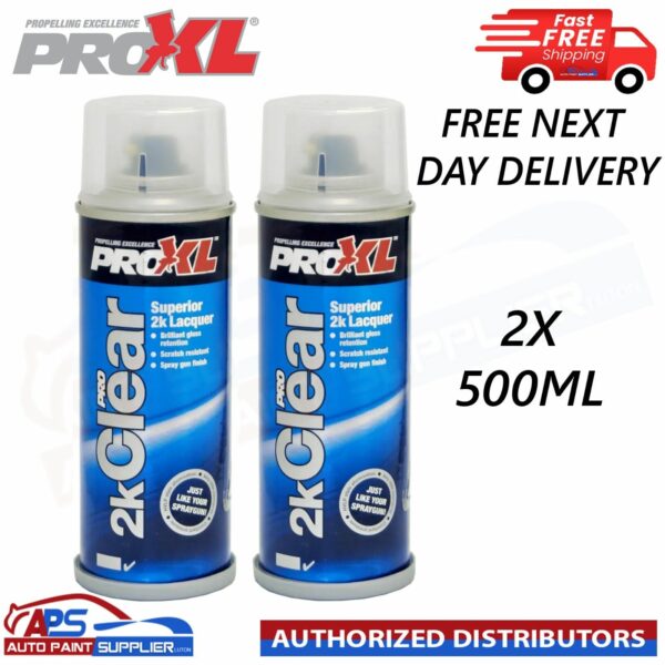 2x PROXL Pro 2K CLEAR – 2k Hi-Gloss Clear Coat Aerosol 500ml Model: PRO2KCLEAR5
