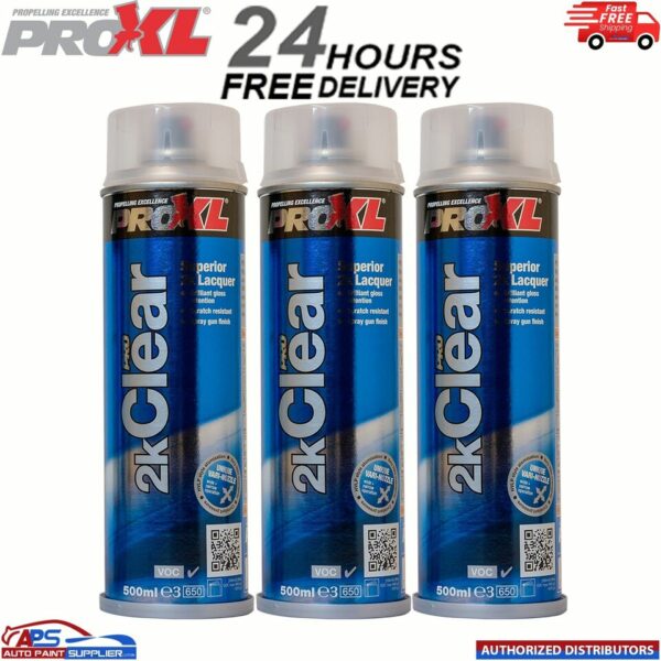 3 X PRO XL 2K CLEAR GLOSS LACQUER AEROSOL PAINT 500ml PROXL Model: PRO2KCLEAR