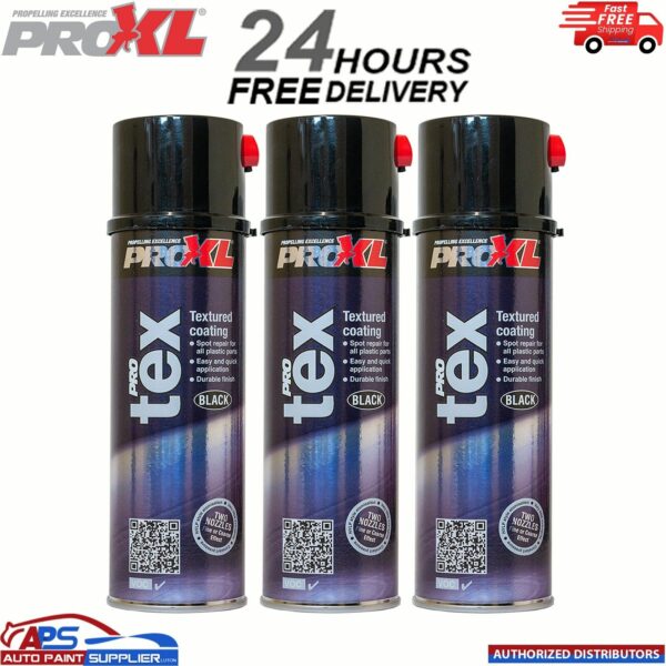 3x PROXL PROTEX TEXTURE COATING BLACK AEROSOL 500ML - BUMPER PLASTIC TRIM Model: PROTEX