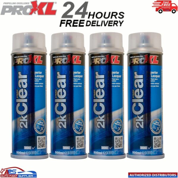 4 X PRO XL 2K CLEAR GLOSS LACQUER AEROSOL PAINT 500ml PROXL Model: PRO2KCLEAR