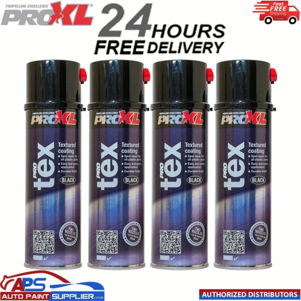 4x PROXL PROTEX TEXTURE COATING BLACK AEROSOL 500ML - BUMPER PLASTIC TRIM Model: PROTEX