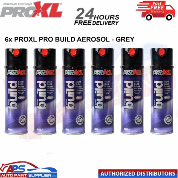 1 FREE CAN WITH 6x PROXL PRO BUILD HIGH BUILD FILLER PRIMER AEROSOL 500ML - GREY - FAST DELIVERY Model: PROBUILDG