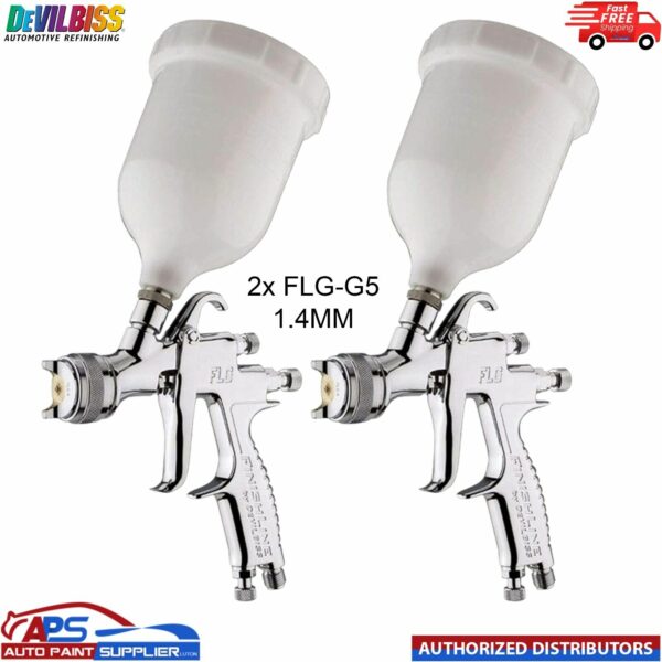 2X Devilbiss FLG-5 Gravity Spray Gun Car Air 1.4mm Feed Sprayer Paint Solvent Model: 2X Devilbiss FLG-5