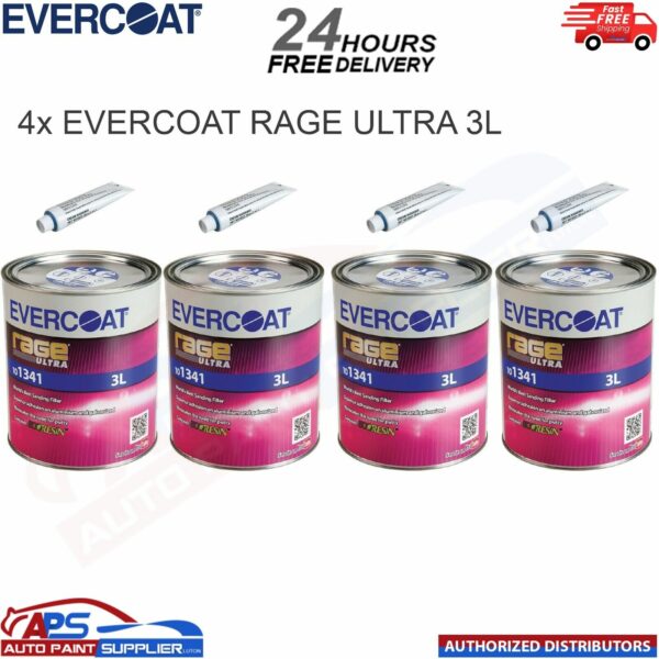 4x EVERCOAT 101341 RAGE ULTRA BODY FILLER BEIGE WITH BPO HARDENER 3L Model: 101341