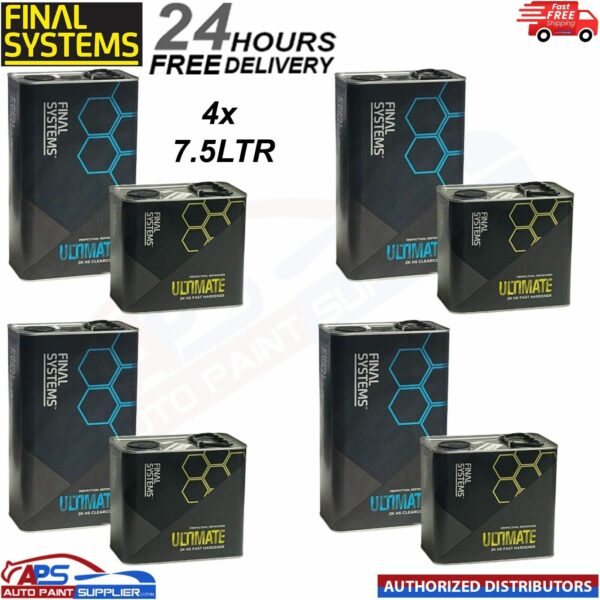 4x FINAL SYSTEMS ULTIMATE 2K HS CLEARCOAT Kit 7.5L Lacquer Fast Hardener Model: FL2020/2SR