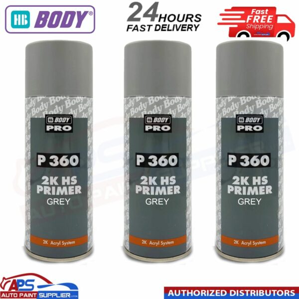 3X HB Body P360 2K HS Grey Primer Acrylic Aerosol 400ml - FAST DELIVERY Model: 5100700001X3