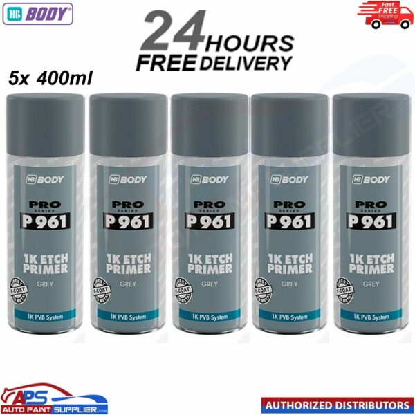5x HB BODY P961 1K ETCH PRIMER AEROSOL 400ML - GREY Model: 510.06.0004.01