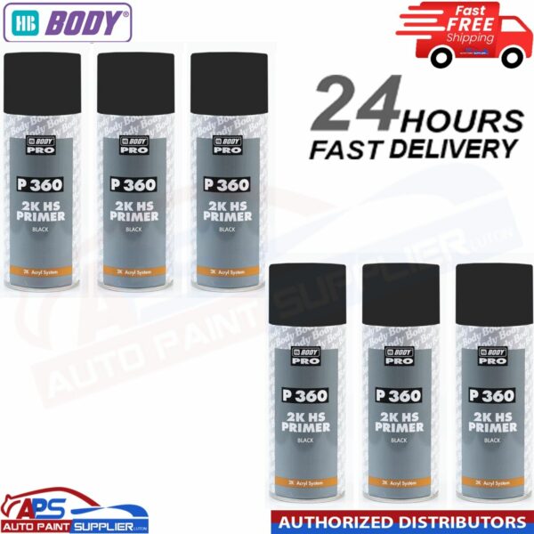 6x HB Body 360 2K BLACK Acrylic Car Filler Primer Aerosol 400ml - FAST DELIVERY Model: 5100700001