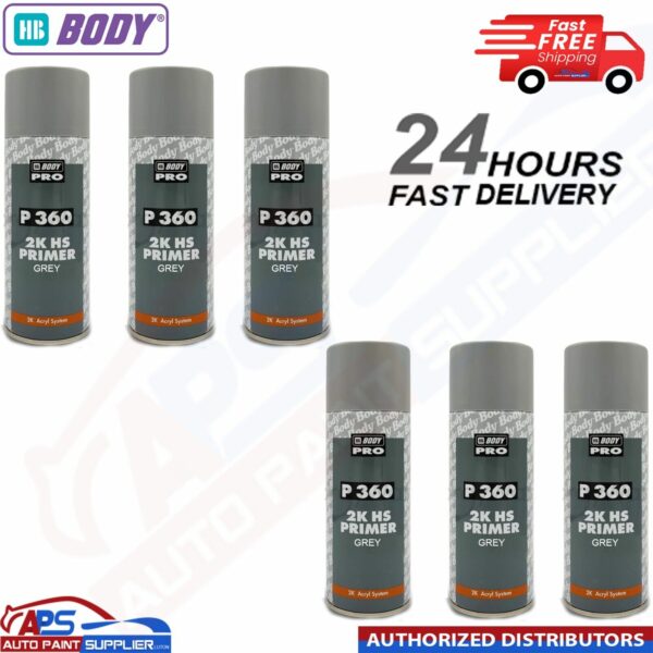 6X HB Body P360 2K HS Grey Primer Acrylic Aerosol 400ml - FAST DELIVERY Model: 5100700001X6