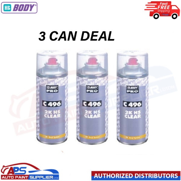 3x HB Body C 496 2K HS CLEARCOAT Professional Clear Coat Lacquer 400ml aerosol Model: C 496