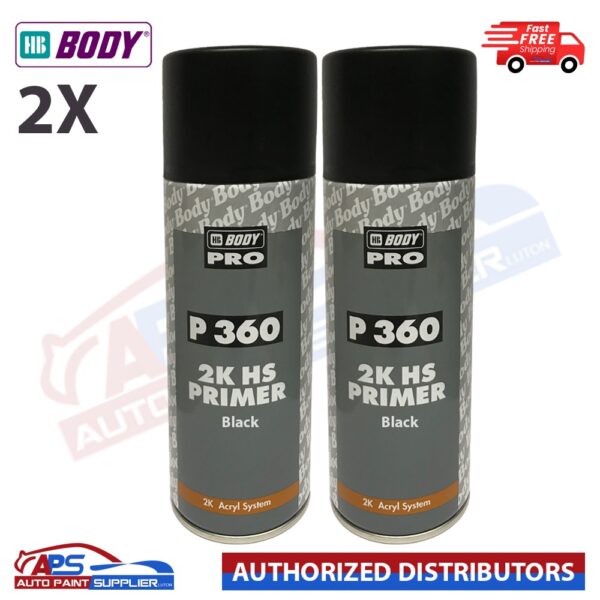 2x HB Body 360 2K BLACK Acrylic Car Filler Primer Aerosol 400ml Model: 5100700001