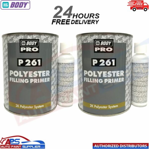 2x HB BODY P261 POLYESTER SPRAY FILLER PRIMER WITH HARDENER 1LTR (FAST DISPATCH) Model: 261.07.0000.9