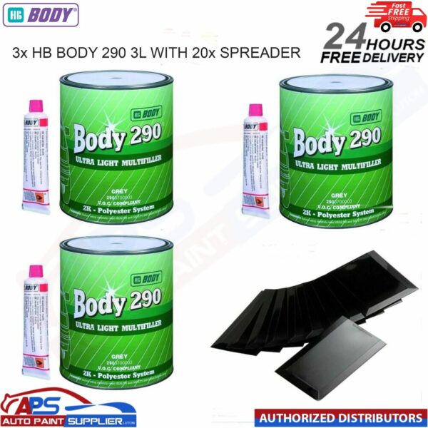 3X HB BODY 290 MULTI FILLER ULTRA LIGHT BODY FILLER 3LTR WITH 20X SPREADERS Model: 290.07.0000.31