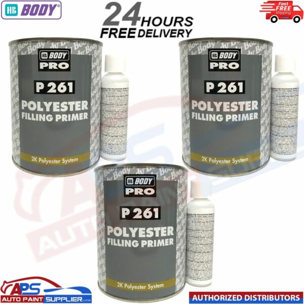 3x HB BODY P261 POLYESTER SPRAY FILLER PRIMER WITH HARDENER 1LTR (FAST DISPATCH) Model: 261.07.0000.9
