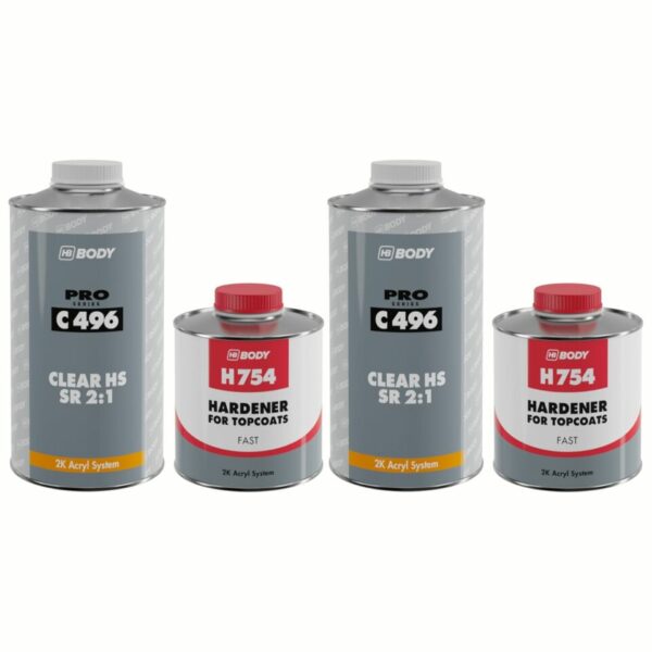 2x HB Body 2K HS 496 Car Paint Lacquer Clear Coat High Gloss With Hardener Model: HB496-1KIT