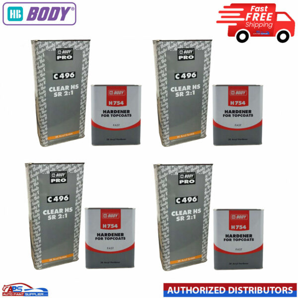 4X HB Body C496 2K Lacquer &Fast Hardener H 754 7.5L KIT Clear 2:1 Car Clearcoat Model C496