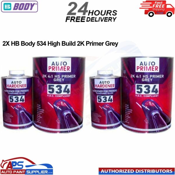 2x HB Body 534 High Build 2K Primer Grey Superb Sanding 3LTR + FREE ACTIVATOR Model: HB534/1KIT