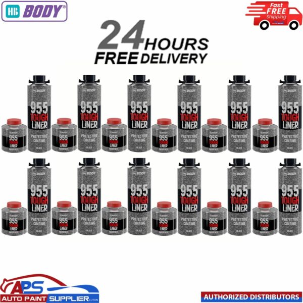 12x HB BODY 955 TOUGH BED LINER COATING 1 BOTTLE KIT WITH HARDENER - BLACK Model: 955.02.0000.1X10