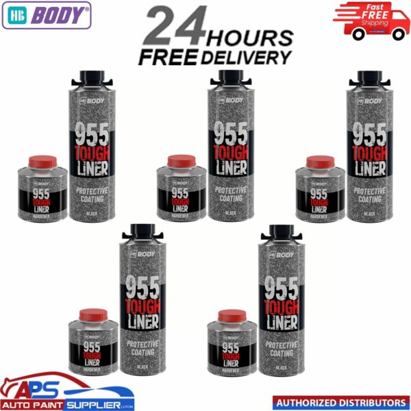 5x HB BODY 955 TOUGH BED LINER COATING 1 BOTTLE KIT WITH HARDENER - BLACK Model: 955.02.0000.1X10
