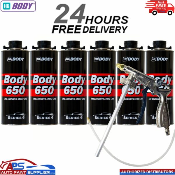 6x HB BODY 650 STONE CHIP BLACK 1KG WITH UNDERBODY COATING GUN Model: 6500010001